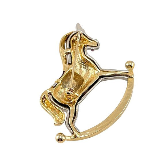 Unbranded Rocking Horse Pin Brooch Gold Tone Enameled Red Green Silver 2" - Picture 3 of 6